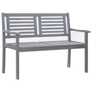 vidaXL 2-Seater Patio Bench with Cushion Accent Loveseat Gray Eucalyptus Wood - 1 of 4