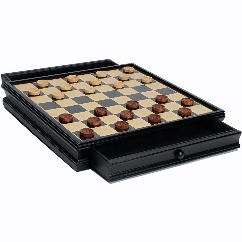 WE Games Chinese Qin Chess & Checkers Game Set - Pewter Chessmen & Black Stained Wood Board with Storage Drawers 15 in., 4 of 7