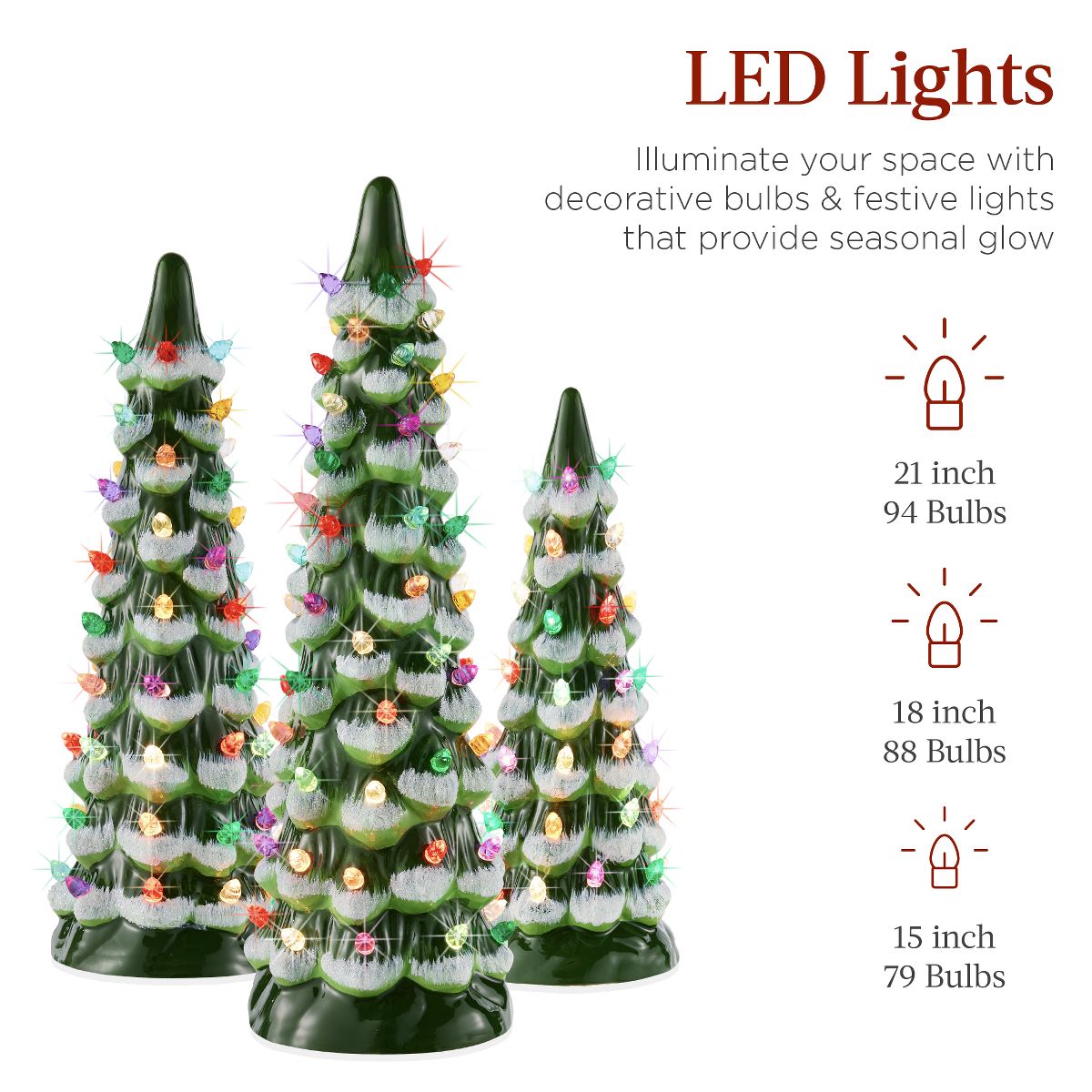 Best Choice Products Set of 3 Pre-Lit Hand-Painted Ceramic Tabletop Christmas Trees – Indoor Holiday Décor - thumbnail 4