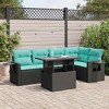 vidaXL 6 Piece Patio Sofa Set with Cushions Black Poly Rattan Acacia - with storage - 2 of 4