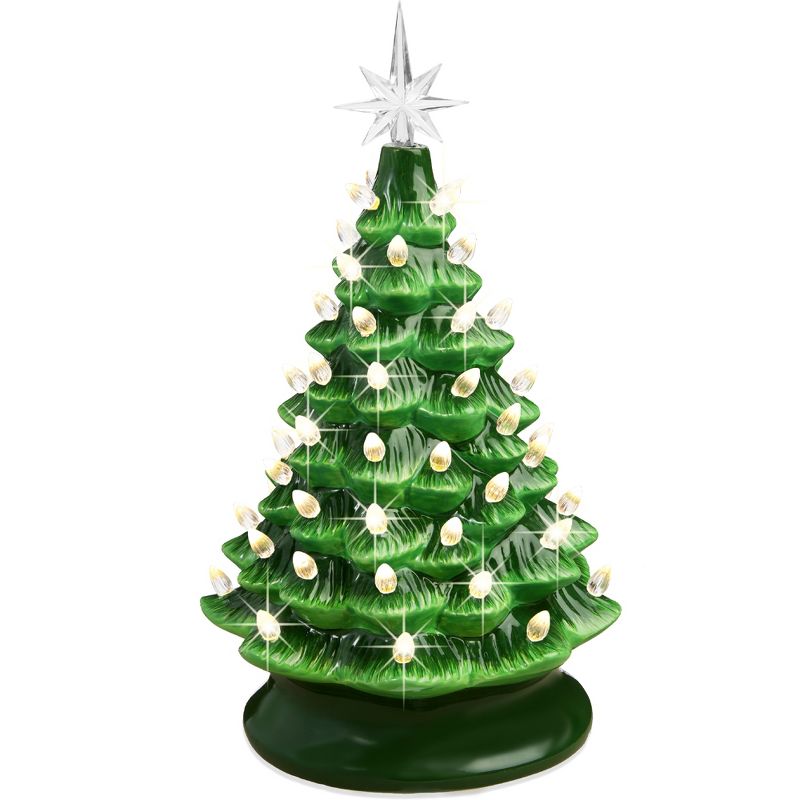 Best Choice Products 15in Ceramic Christmas Tree, Pre-lit Hand-Painted Holiday Decor w/ 64 Lights, 1 of 8