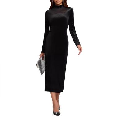 long bodycon dress wedding guest Women's Sleeve High Neck Fitted Fall Formal Cocktail Maxi Dresses Black M Size:36 Regular Jacket catalog-split hugging slim fit design Halterneck Ruched Maxi Bodycon Satin