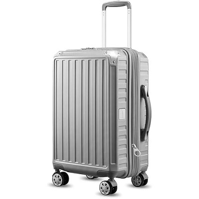 LUGGEX Carry On Luggage 22x14x9 Airline Approved, PC Expandable Hard Shell Suitcases with Spinner Wheels, Carry-On 20-Inch, Silver