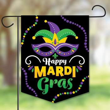 Big Dot of Happiness Colorful Mardi Gras Mask - Outdoor Home Decorations - Double-Sided Masquerade Party Garden Flag - 12 x 15.25 inches