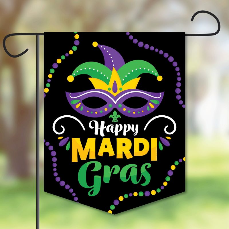 Big Dot of Happiness Colorful Mardi Gras Mask - Outdoor Home Decorations - Double-Sided Masquerade Party Garden Flag - 12 x 15.25 inches, 1 of 9
