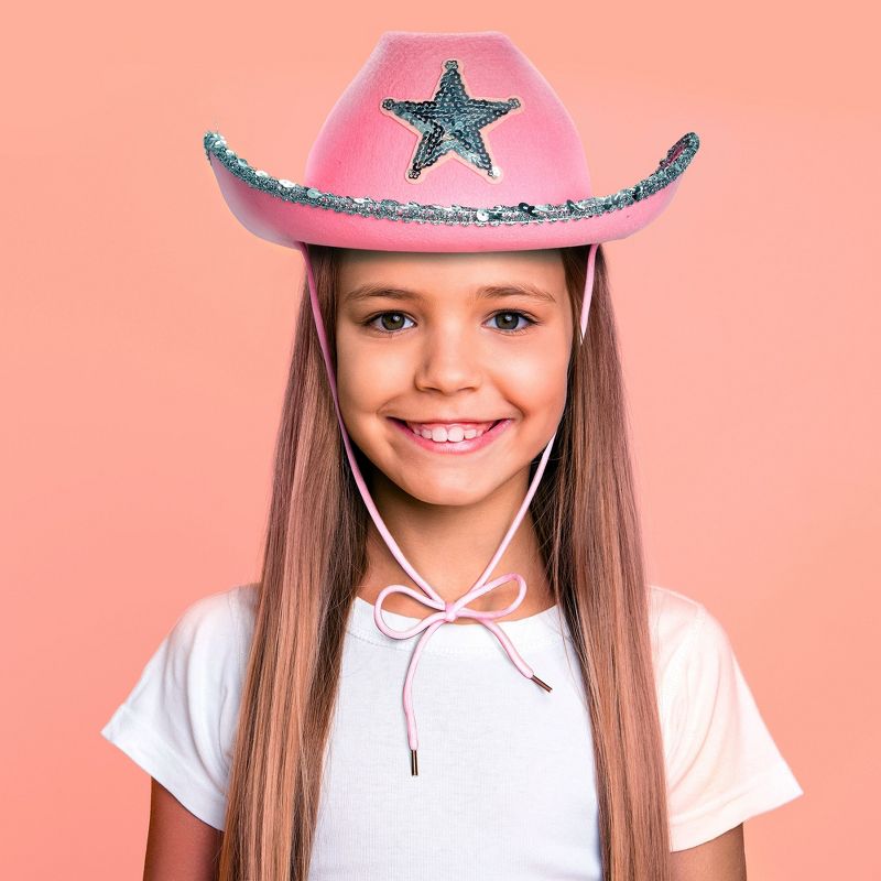 Zodaca 4-Pack Pink Cowboy Hats for Girls - Felt Cowgirl Hats for Costume, Dress Up Party (One Size Fits All), 2 of 9