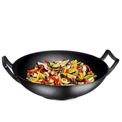 Bruntmor 14 Inch Enameled Cast Iron Wok/Pot. 14 Nonstick Enamel Skillet  Pan With Large Loop Handles & Flat Base. Cookingware For