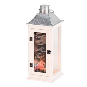 Dicksons How Great Thou Art Cardinal Lantern, White 17 x 6.5 Inch Wood/Glass Decorative Candle Holder, - 1 of 3