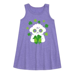 Girls' - Instant Message - St. Patrick's Day Sheep Holding a Shamrock Graphic Sleeveless Aline Dress - 1 of 3