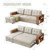 VASIP Upholstered Pull Out Sectional Sofa with Storage Chaise, Convertible Corner Couch, Beige-Wooden handrail - 3 of 4