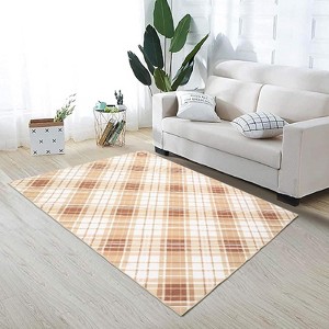 Washable Geometric Plaid Bedroom Rug, Non Slip Non Shedding Carpet, Modern Foldable Low Pile Floor Cover, Stain Resistant Hallway Mat - 1 of 4
