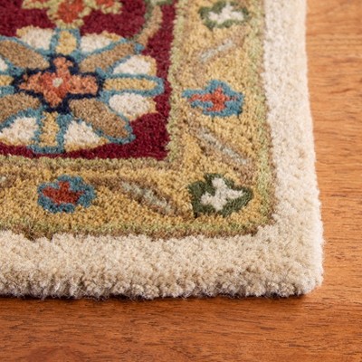 Ivory and Red Handmade Wool Rectangular Area Rug