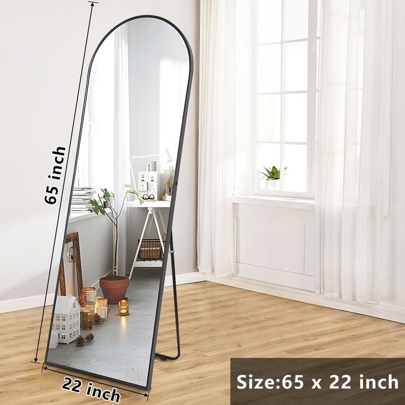 SKONYON Arched Full Length Mirror Rounded Corners Floor Mirror with Stand Modern Wood Framed Mirror Black, 3 of 8