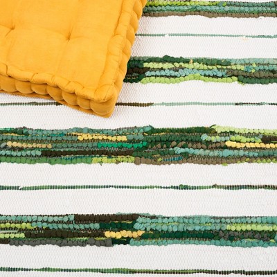 Ivory Ikat Tie-Dye Effect 6' Square Handwoven Cotton Rug