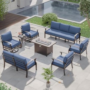 ALAULM Aluminum Patio Furniture Set Modern Metal Outdoor Conversation Sets w/45in Propane Fire Pit Table, Swivel Rocking Chairs w/5.1 Inch Cushion - 1 of 4