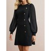 Women Crew Neck Midi Dress Long Lace Sleeve Flowy Fake Button Cocktail Party Mini Dress - 3 of 4