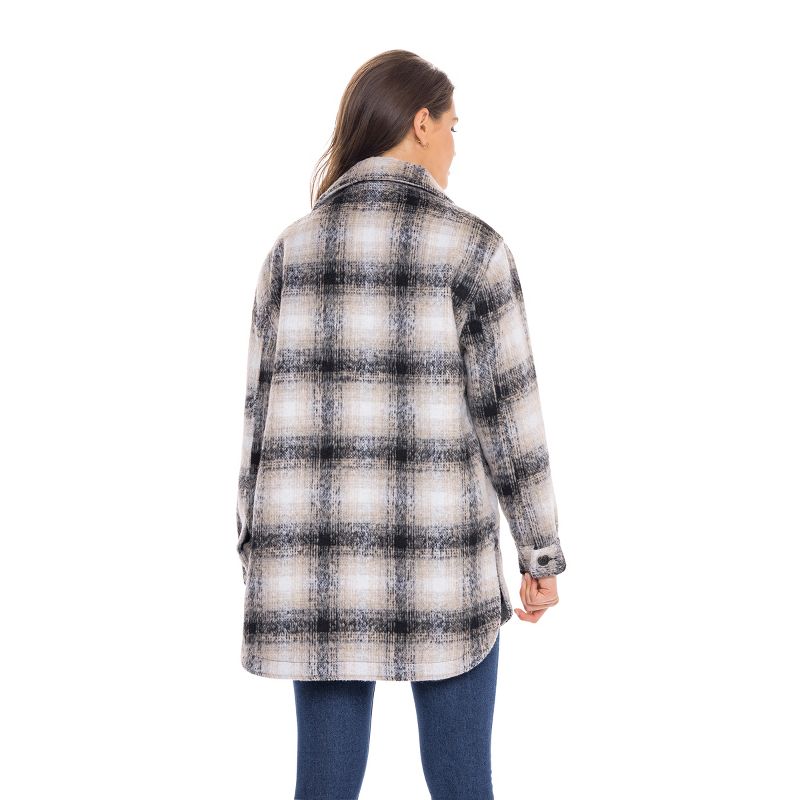 Women's Oversized Plaid Shirt Shacket Lined Coat - S.E.B. By SEBBY, 5 of 9