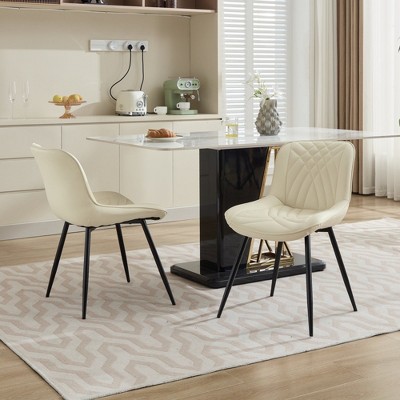 Sapphtopaz Mid Century Modern Dining Chairs Set of 2 PU Leather Quilting Upholstered Chair with Breathable Cushion for Kitchen, Dining Room