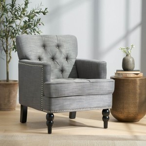 PAGED Modern Accent Chair, Button Tufted Arm Chair with Turned Wooden Legs, Living Room Reading Chair for Bedroom - 1 of 4
