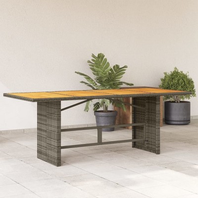 vidaXL Patio Table with Glass Top Black 74.8"x31.5"x29.1" Poly Rattan