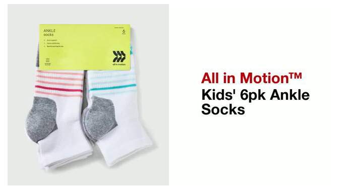 Kids' 6pk Ankle Socks - All In Motion™ White , 2 of 5, play video