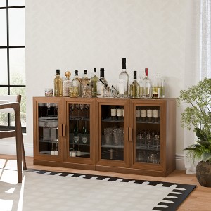 Spassway White/Walnut Storage Cabinet Floor Cabinets with See-Through Glass Doors and Shelves Shelving Unit for Organizing Living Room Kitchen - 1 of 4