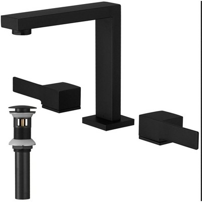 BWE 8 in. Widespread Double Handle Bathroom Faucet Water-Saving With Drain Kit In Matte Black