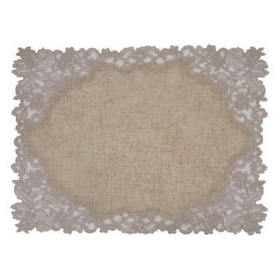 Taupe Embroidered Lace Floral Placemats and Napkins Set