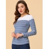 INSPIRE CHIC Women's Color Block Round Neck Long Sleeves Striped Basic T-Shirt - 3 of 4