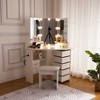 Makeup Vanity with Lights & Power Outlet,Corner Vanity with 5 Rotating Drawers,3Color Lighting,Brightness Adjustable,Shelves,for Women Girls-White - 4 of 4