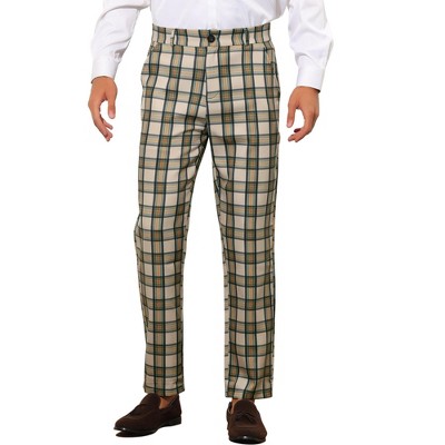 Lars Amadeus Men's Flat Front Regular Fit Checked Pattern Formal Trousers