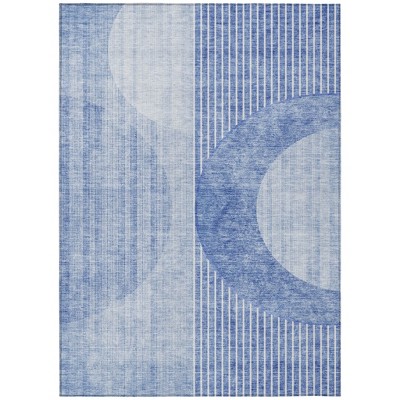 Denim Blue And Sky Blue Geometric Washable Indoor Outdoor Area Rug