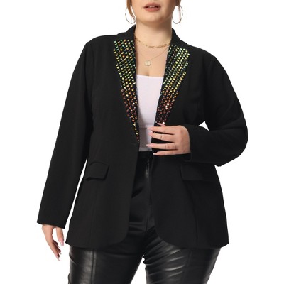 Agnes Orinda Women's Plus Size Office Work Double Lapel Button Peplum  Blazers Black 1x : Target