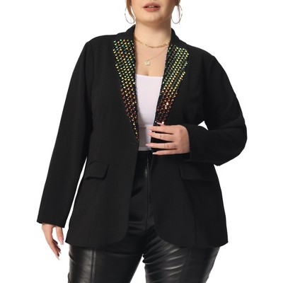 Agnes Orinda Women's Plus Size Shiny Sequin Button Lapel Party Casual  Blazers Black 3x : Target