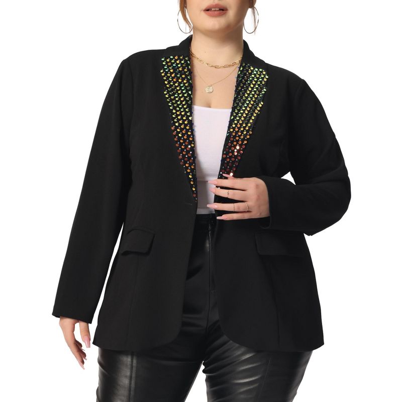 Agnes Orinda Women's Plus Size Shiny Sequin Button Lapel Party Casual Work Blazers, 1 of 6