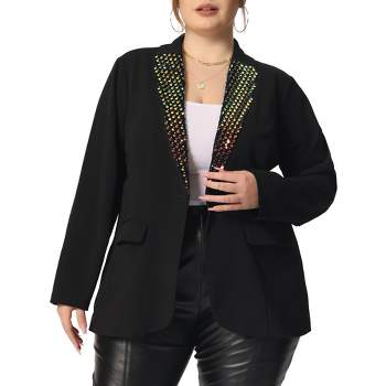 Agnes Orinda Women's Plus Size Shiny Sequin Button Lapel Party Casual Work Blazers
