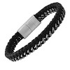 Steeltime Men's black braided leather and oxidized stainless steel wheat bracelet - 2 of 4