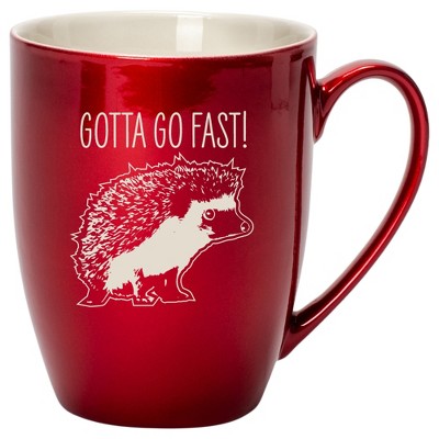 100 North Hedgehog 10 Ounce Cardinal Red Metallic Finish, Comfortably Fits Your Hands, New Bone China Coffee Tea Cup Mug, Gotta Go Fast!