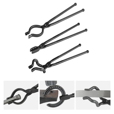 VEVOR Blacksmith Tongs, 18” 3 PCS, V-Bit Bolt Tongs, Wolf Jaw Tongs and Z V-Bit Tongs, Carbon Steel Forge Tongs with A3 Steel Rivets