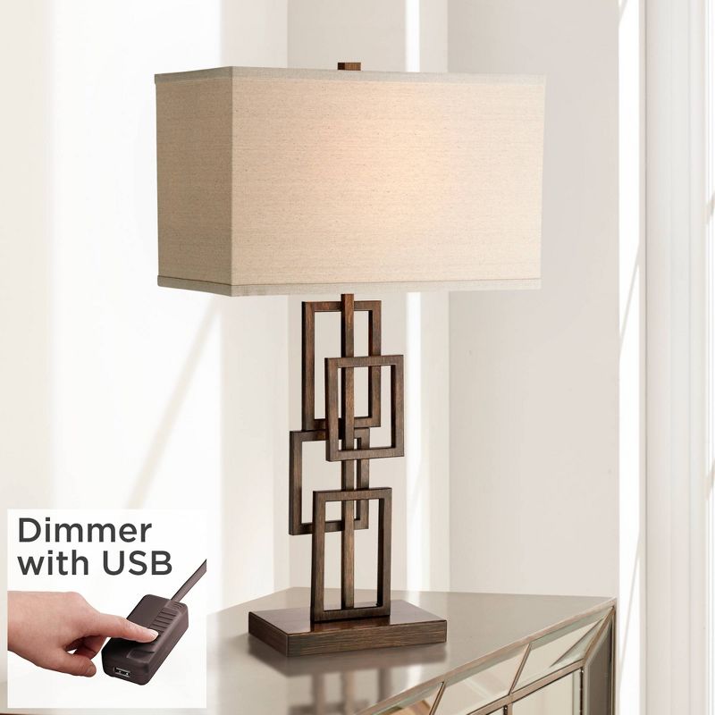 360 Lighting Kory Industrial Table Lamp 29" Tall Bronze Metal with USB Charging Port Rectangular Shade for Bedroom Living Room Bedside Nightstand Kids, 2 of 9