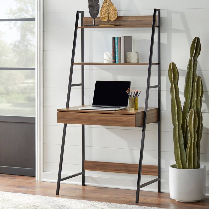 3pc Denton Ladder Desk and Shelf Walnut/Black - Buylateral, 5 of 9