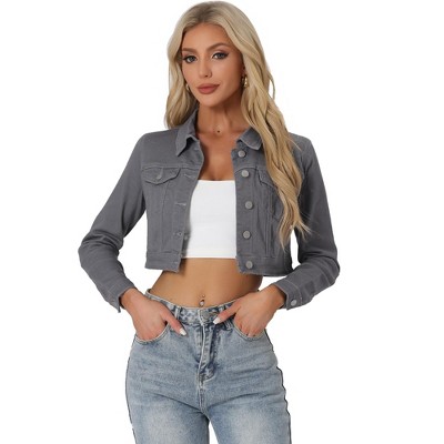 Allegra K Women's Classic Long Sleeve Button Down Trucker Jean Denim Jacket