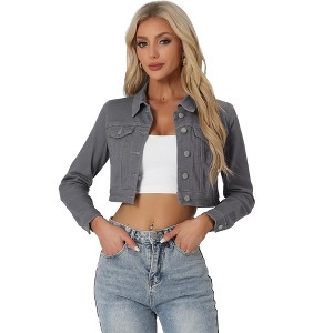 Allegra K Women's Classic Long Sleeve Button Down Trucker Jean Denim Jacket - 1 of 4