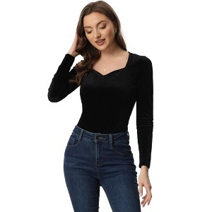Allegra K Women's Velvet Sweetheart Neck Elegant Long Sleeves Blouses - 1 of 4