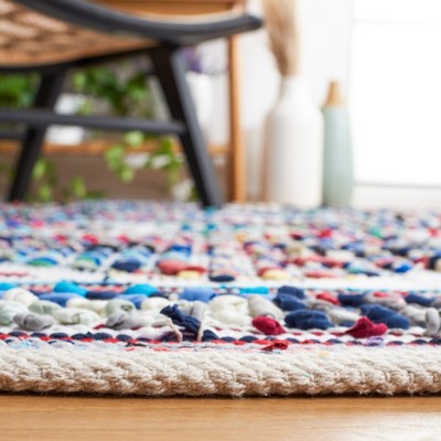 Ivory and Blue Handwoven Cotton Rectangular Area Rug