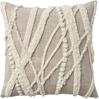 Mina Victory Life Styles Textured Embroidered Branch 18" x 18" Natural Indoor Pillow Cover