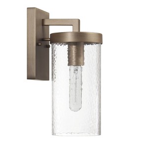 Robert Stevenson Lighting Aria Modern Minimalist Cylindrical Textured Water Glass and Metal Wall Mounted Outdoor Light Tuscan Gold: ETL Listed, 60W - 1 of 4