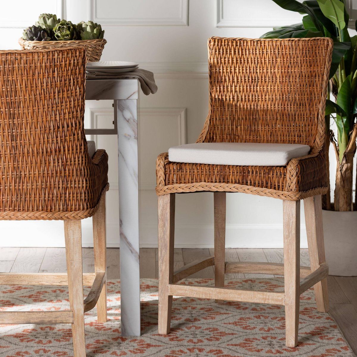 bali & pari Derris Natural Rattan Counter Stool with Cushion Light Honey - thumbnail 7