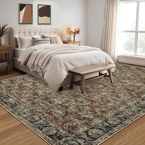 Vintage Living Room Rug 8x10 Area Rugs Non Slip Washable Bedroom Rugs, Low Pile Stain Resistant Soft Carpet for Dining Room Living Room - 1 of 4