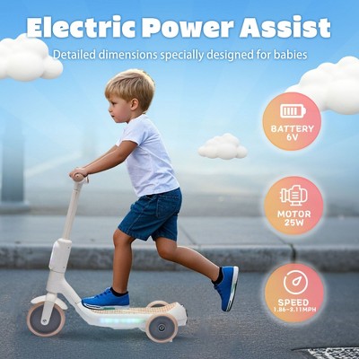 LOVSON 2-in-1 Kids' Balance Scooter with Rear LED Lights and Spray Feature Features a wide footboard and PU tires to protect floors Suitable